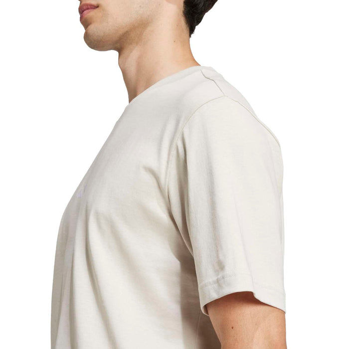 Men's light beige T-shirt with short sleeves and crew neck, side view