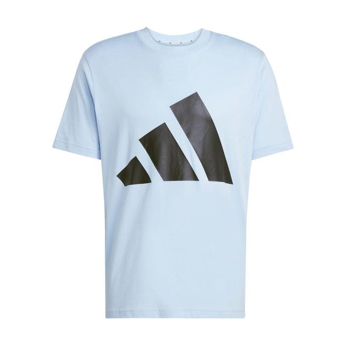 Men's light blue T-shirt with large black triangular logo graphic