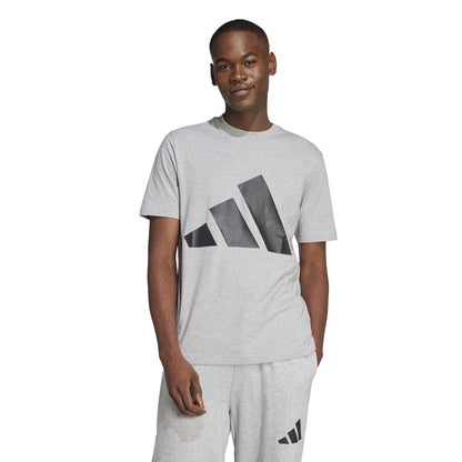Men's heather grey graphic T-shirt with large black chest logo, crew neck