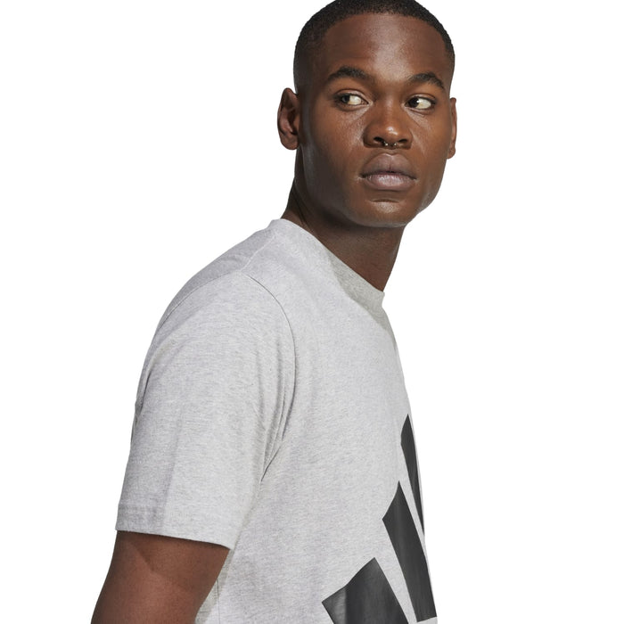Men's heather grey T-shirt with black chest graphic detail, short sleeves