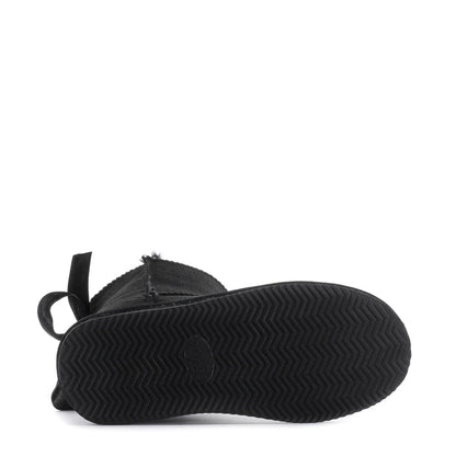 Kids black boot outsole with textured zigzag tread and bow tab