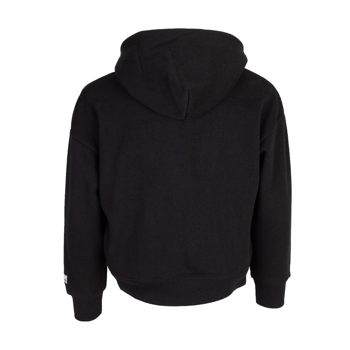 Youth black hoodie back view with hood and full-length sleeves