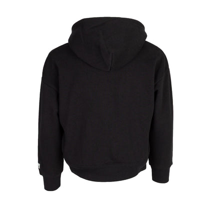 Youth black hoodie back view with hood and full-length sleeves