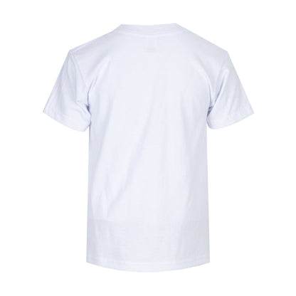 White youth crewneck T-shirt, plain back view.