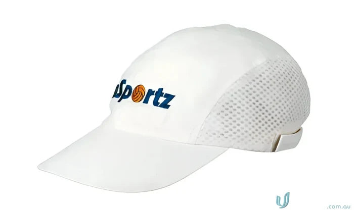 White mesh-backed baseball cap from Brushed Cotton Running Cap, great for uniforms or workwear, check our faq link