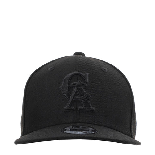 Black baseball cap with front Angels emblem patch