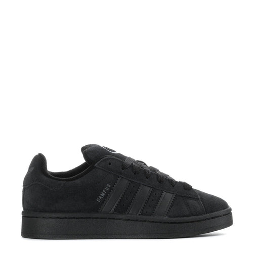Youth black low-top sneakers with black laces and three side stripes