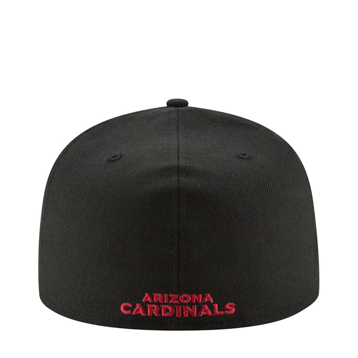 Black baseball cap front panel with "ARIZONA CARDINALS" red script text