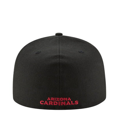 Black baseball cap front panel with "ARIZONA CARDINALS" red script text