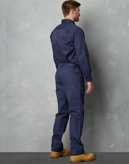 Navy blue heavy drill cargo pants with knee pads and multiple pockets workwear perfect for tough work uniforms