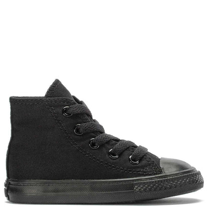 Toddler black high-top canvas sneaker in lace-up style with rubber toe cap