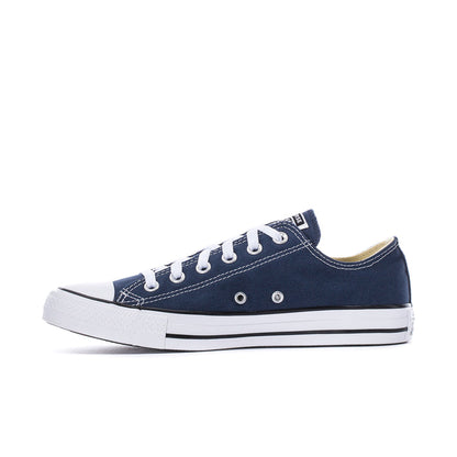Men's navy canvas low-top sneakers with white laces and side star logo eyelets