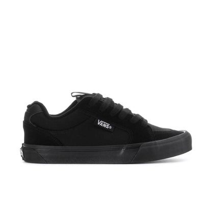 Black lace-up chukka-style sneakers with Vans logo and rubber sole