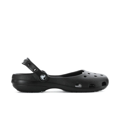 Black women’s ballet clog with perforated upper and adjustable heel strap