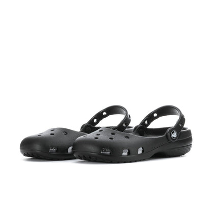 Pair of black women’s ballet clogs with perforated design and heel strap