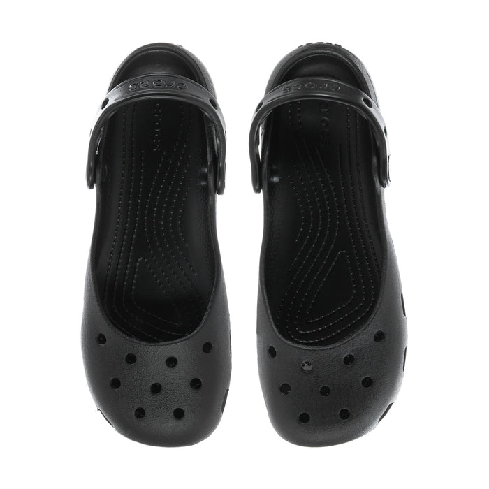 Black women’s ballet clogs with perforated toe and curved tread outsole