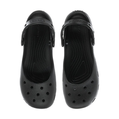 Black women’s ballet clogs with perforated toe and curved tread outsole