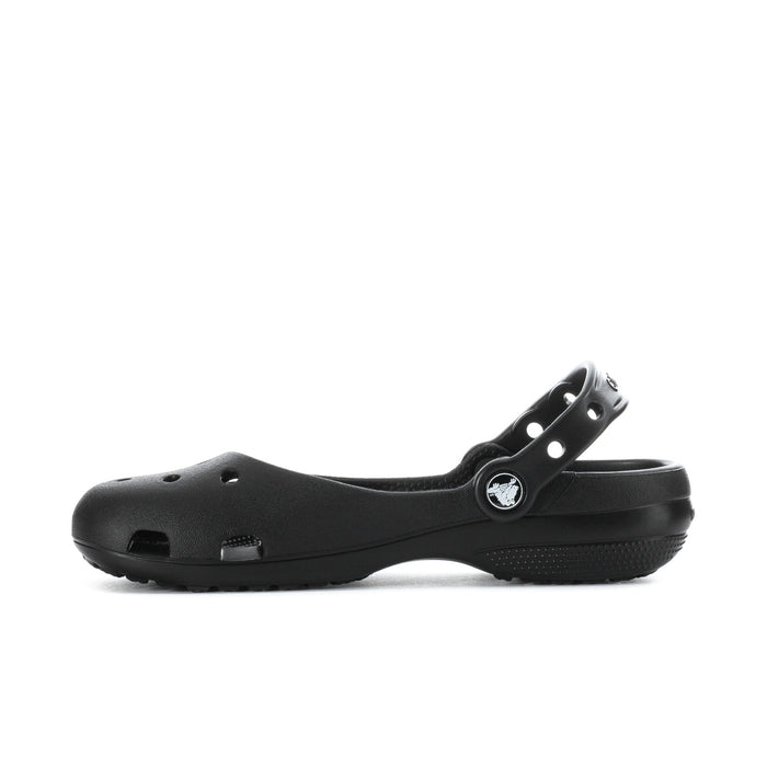 Black women’s ballet clog with perforated toe and side strap detail