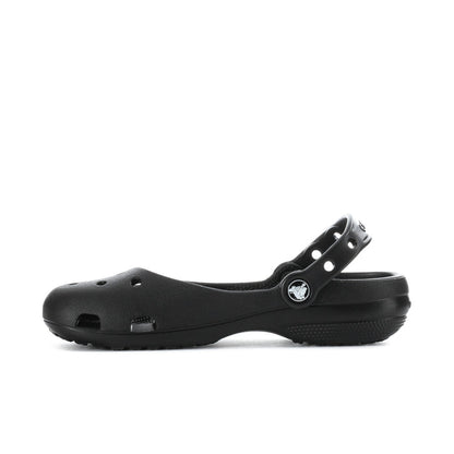 Black women’s ballet clog with perforated toe and side strap detail