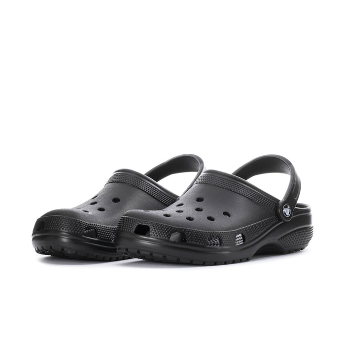 Black men's clogs with perforated upper, adjustable heel strap, and rubber sole