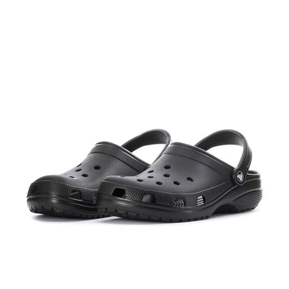 Black men's clogs with perforated upper, adjustable heel strap, and rubber sole