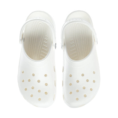 White men’s clog pair showing perforated top and molded footbed texture