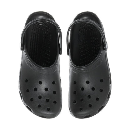 Pair of black men's clogs, perforated slip-on design with heel strap