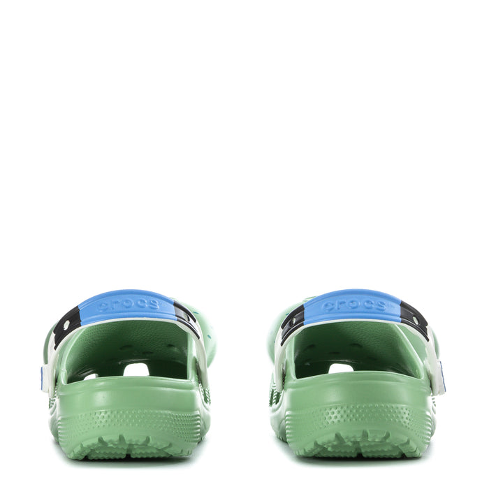 Men's classic clog, light teal/green, blue heel strap, vent holes