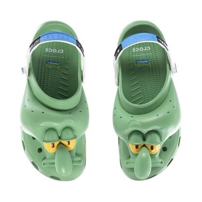Men's classic clog, teal/green with yellow charm, blue strap, vented upper