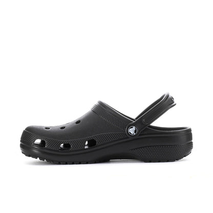 Black men's slip-on clog with heel strap, perforated panels, and chunky outsole