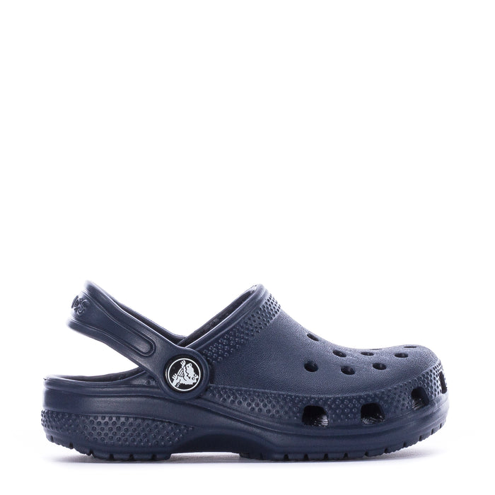 Navy toddler clog with perforated top and back strap