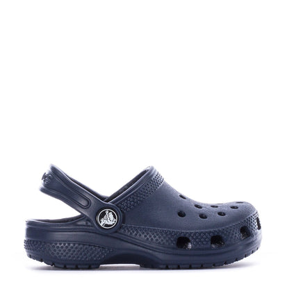 Navy toddler clog with perforated top and back strap