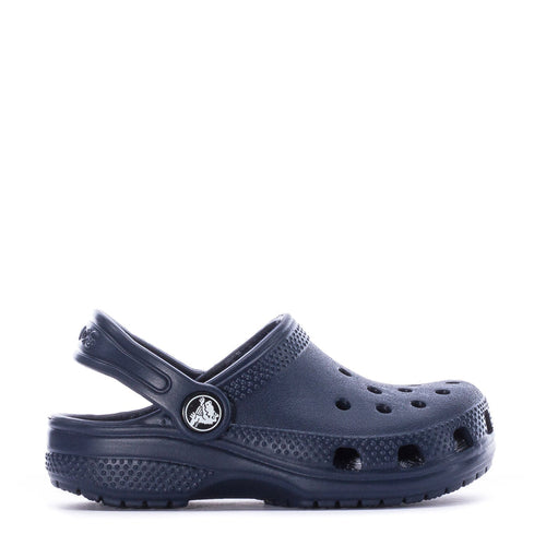 Navy toddler clog with perforated top and back strap
