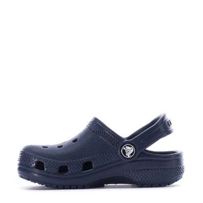 Navy toddler clog with back strap and perforated upper