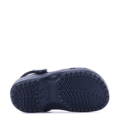 Navy toddler clog outsole with textured tread pattern