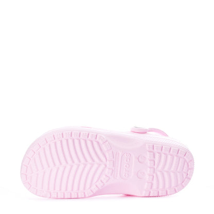 Women's pink clog outsole view with textured tread pattern