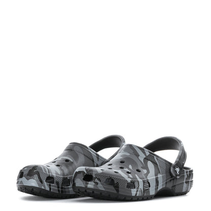 Youth camo clog with perforated upper and slingback heel strap