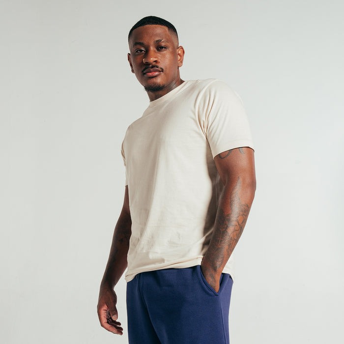 Men's chalk crew-neck short-sleeve T-shirt, light cream front view