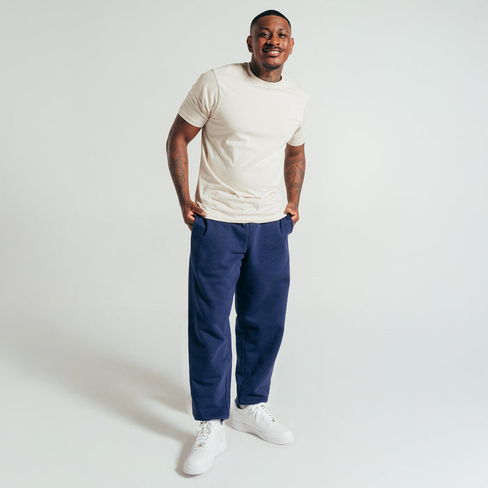Men's chalk crew-neck short-sleeve T-shirt, light cream worn on model
