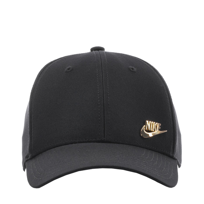 Black Nike baseball cap with metallic gold swoosh on front panel