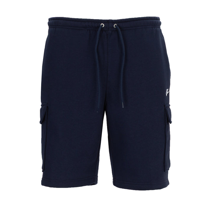 Men's dark navy cargo shorts with drawstring waist and side cargo flap pockets
