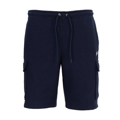 Men's dark navy cargo shorts with drawstring waist and side cargo flap pockets