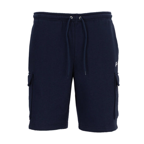 Men's dark navy cargo shorts with drawstring waist and side cargo flap pockets