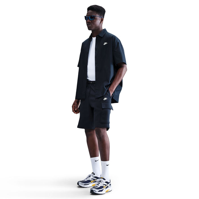 Men's dark navy cargo shorts with two cargo pockets and drawstring waist