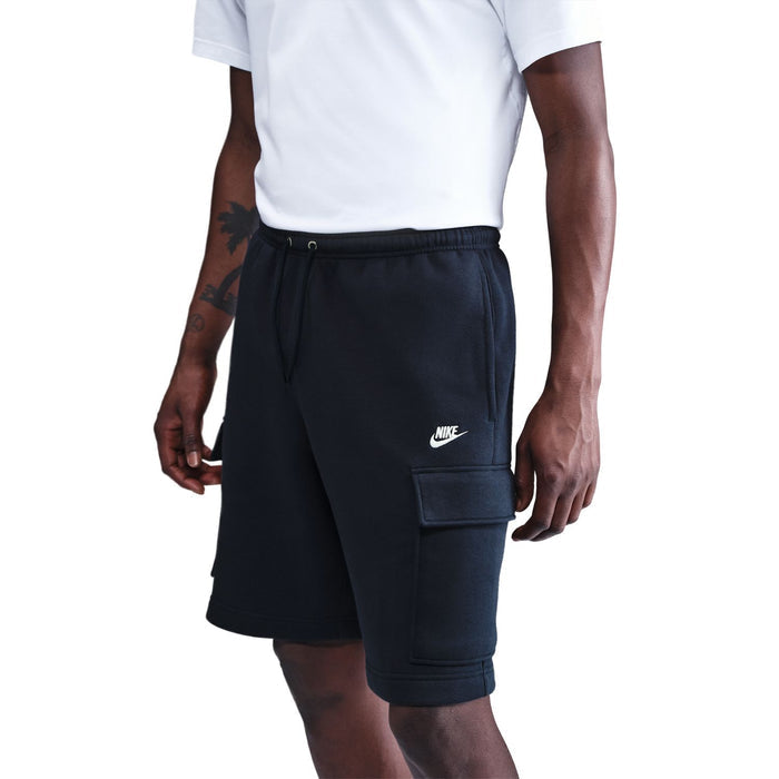 Men's dark navy cargo shorts with drawstring waist and side cargo flap pocket