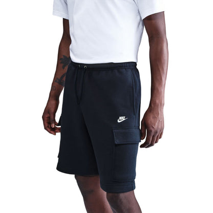 Men's dark navy cargo shorts with drawstring waist and side cargo flap pocket