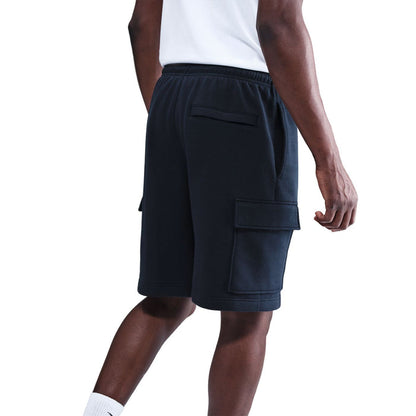 Men's dark navy cargo shorts with side cargo pocket and relaxed straight hem