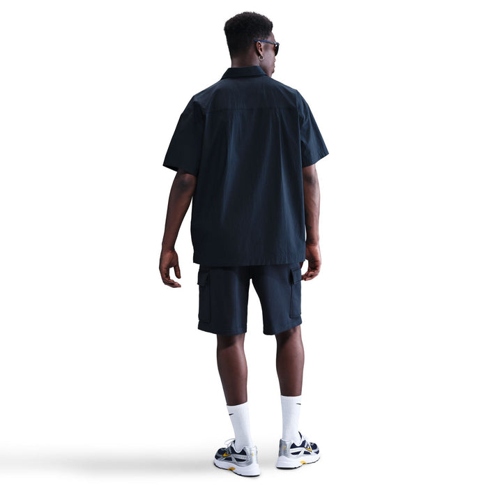 Men's dark navy cargo shorts (back view) with cargo pockets and drawstring waist
