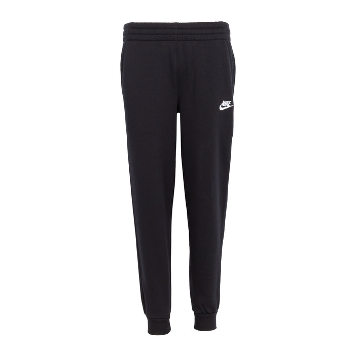 Youth black Nike club fleece jogger pants with elastic cuffs and drawstring waist