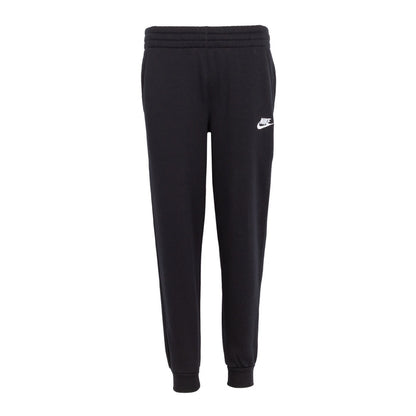 Youth black Nike club fleece jogger pants with elastic cuffs and drawstring waist